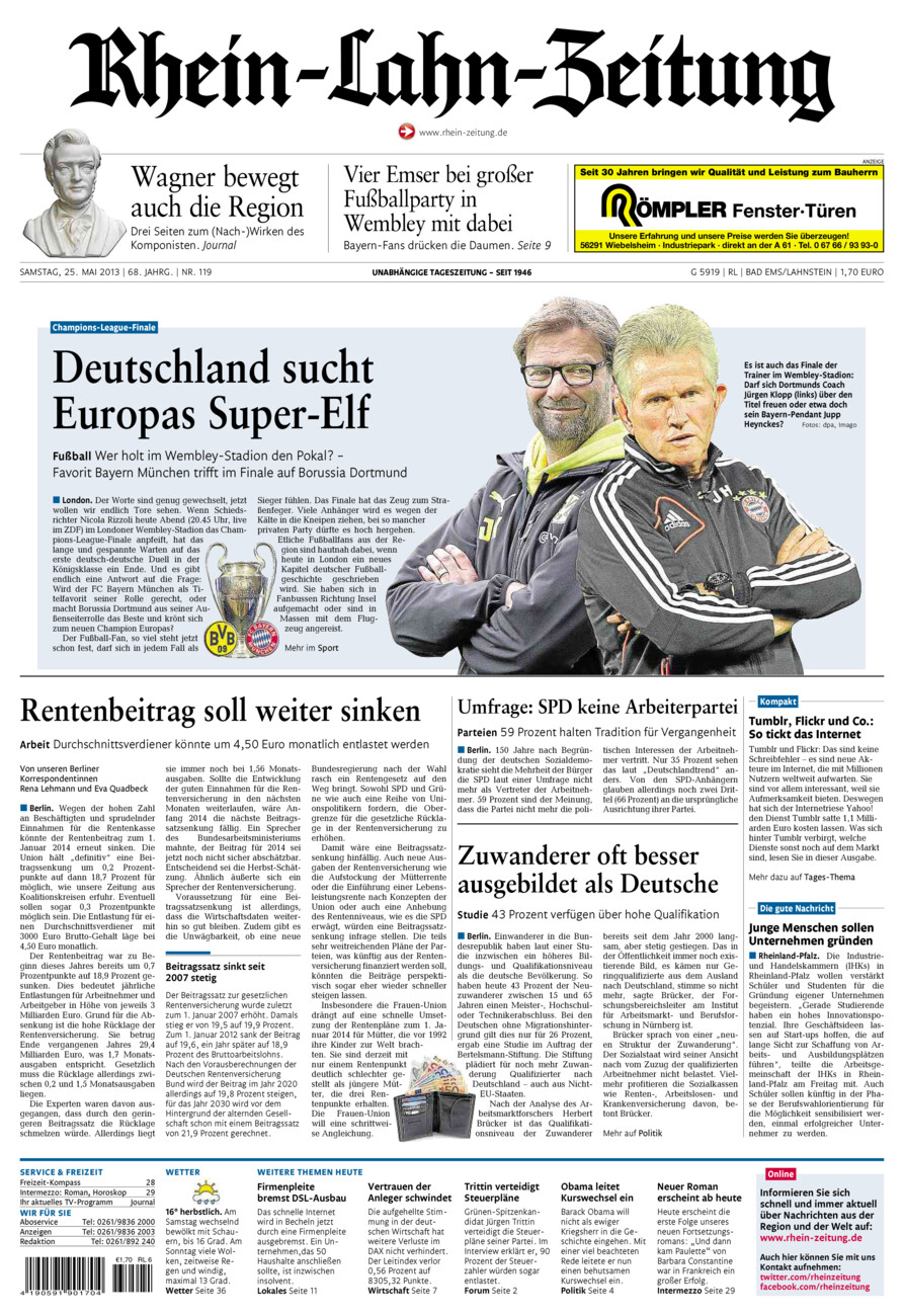 Rhein-Lahn-Zeitung vom Samstag, 25.05.2013