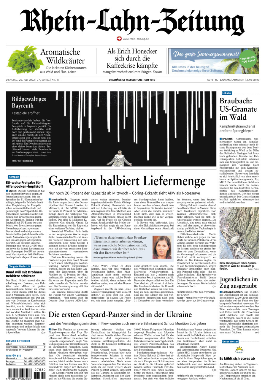 Rhein-Lahn-Zeitung vom Dienstag, 26.07.2022