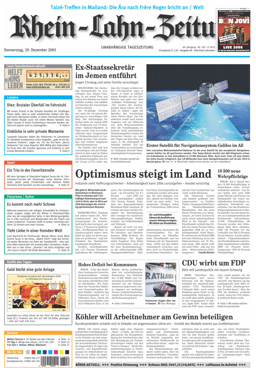 Rhein-Lahn-Zeitung vom Donnerstag, 29.12.2005