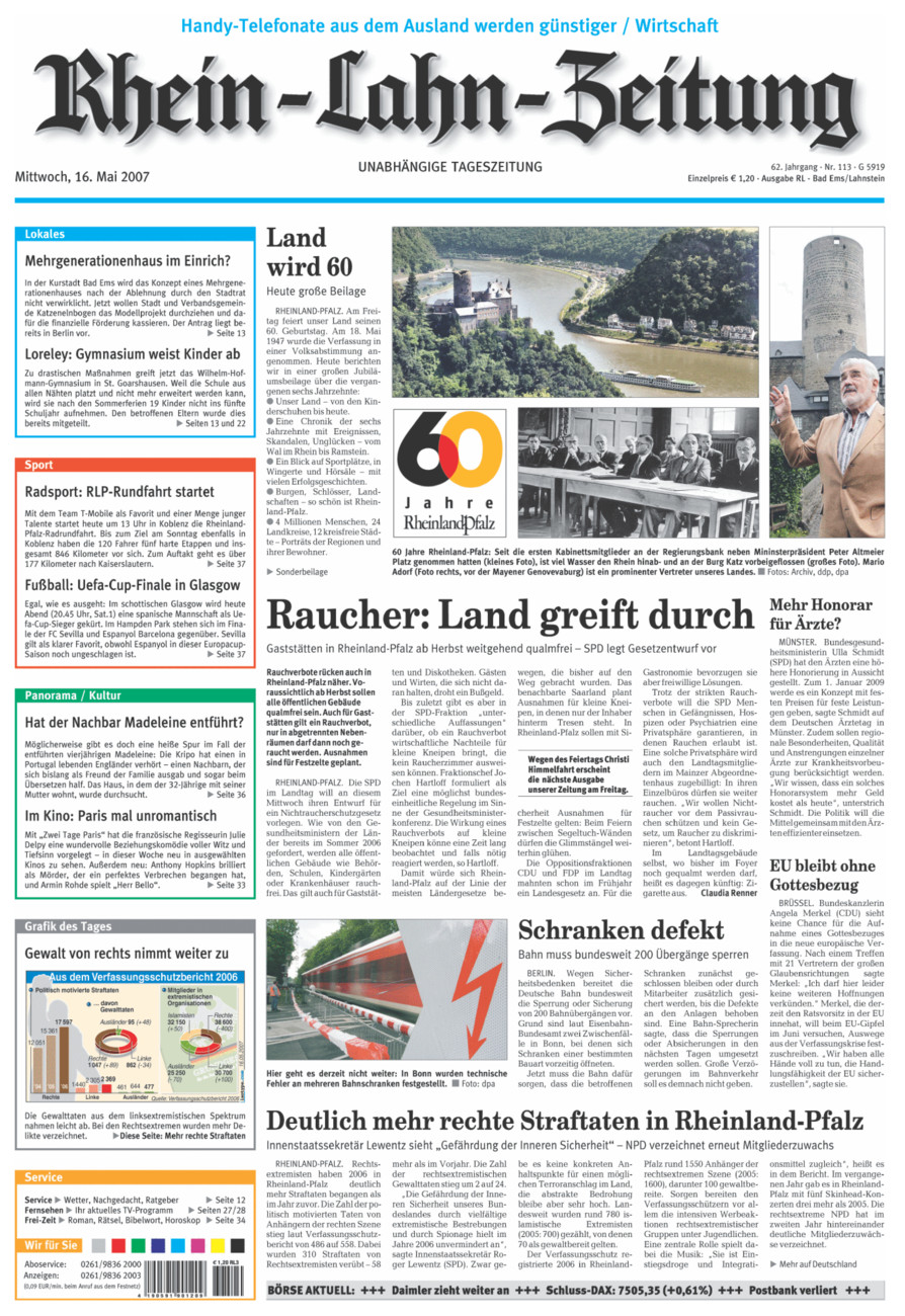 Rhein-Lahn-Zeitung vom Mittwoch, 16.05.2007