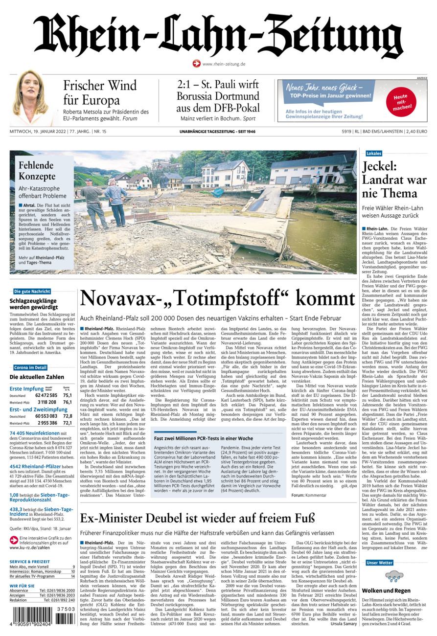 Rhein-Lahn-Zeitung vom Mittwoch, 19.01.2022
