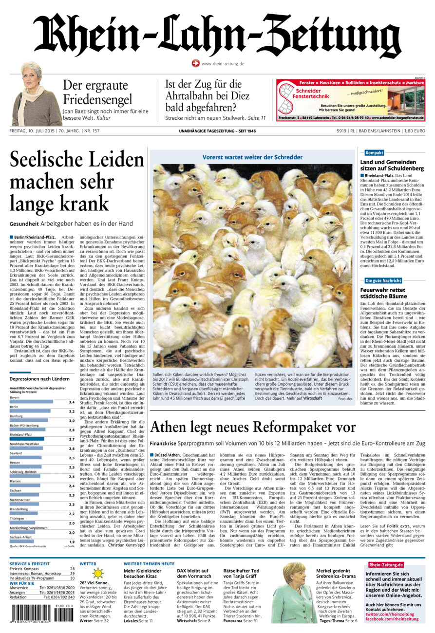 Rhein-Lahn-Zeitung vom Freitag, 10.07.2015