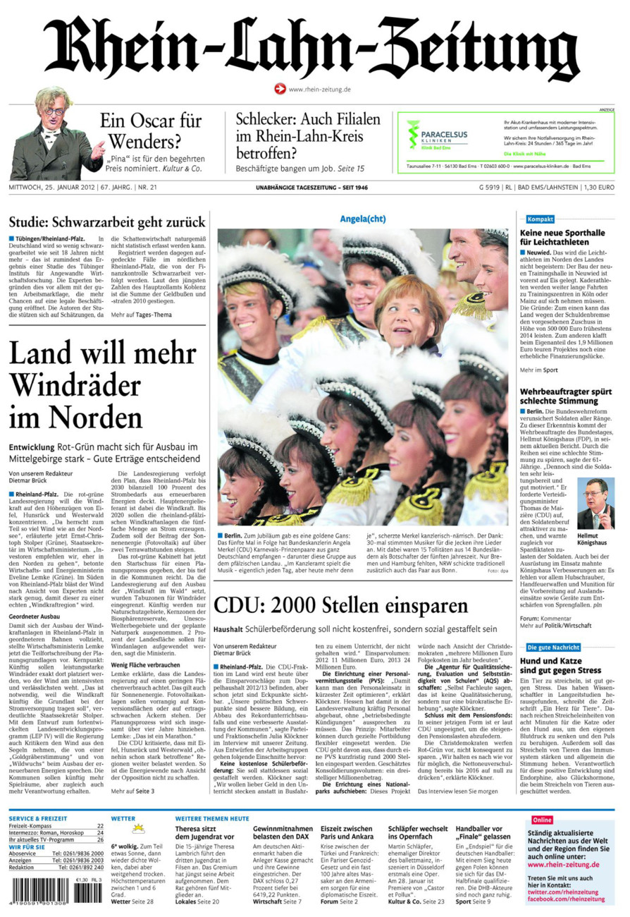 Rhein-Lahn-Zeitung vom Mittwoch, 25.01.2012