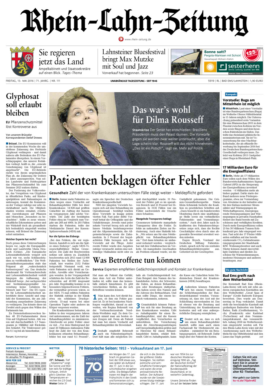 Rhein-Lahn-Zeitung vom Freitag, 13.05.2016