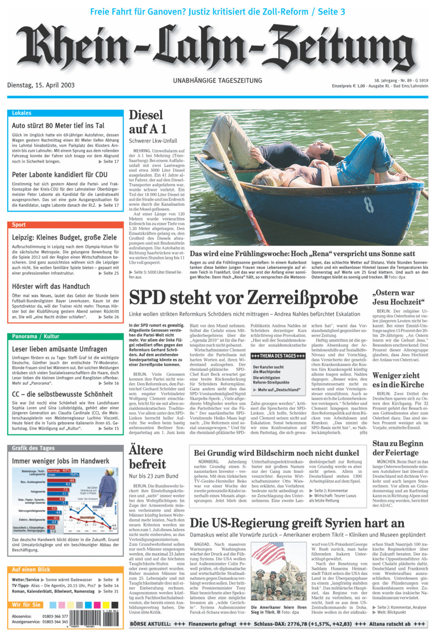 Rhein-Lahn-Zeitung vom Dienstag, 15.04.2003