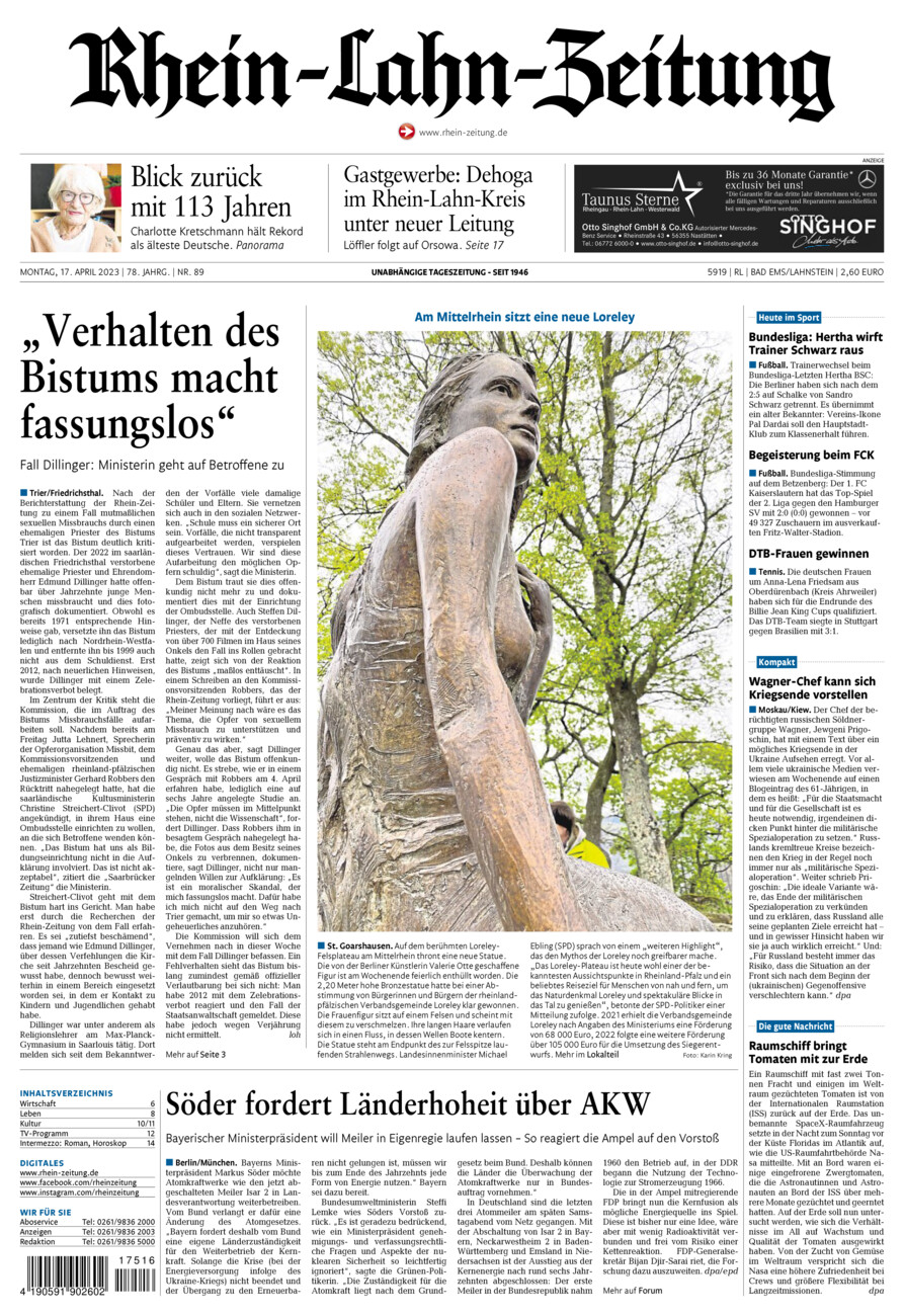 Rhein-Lahn-Zeitung vom Montag, 17.04.2023