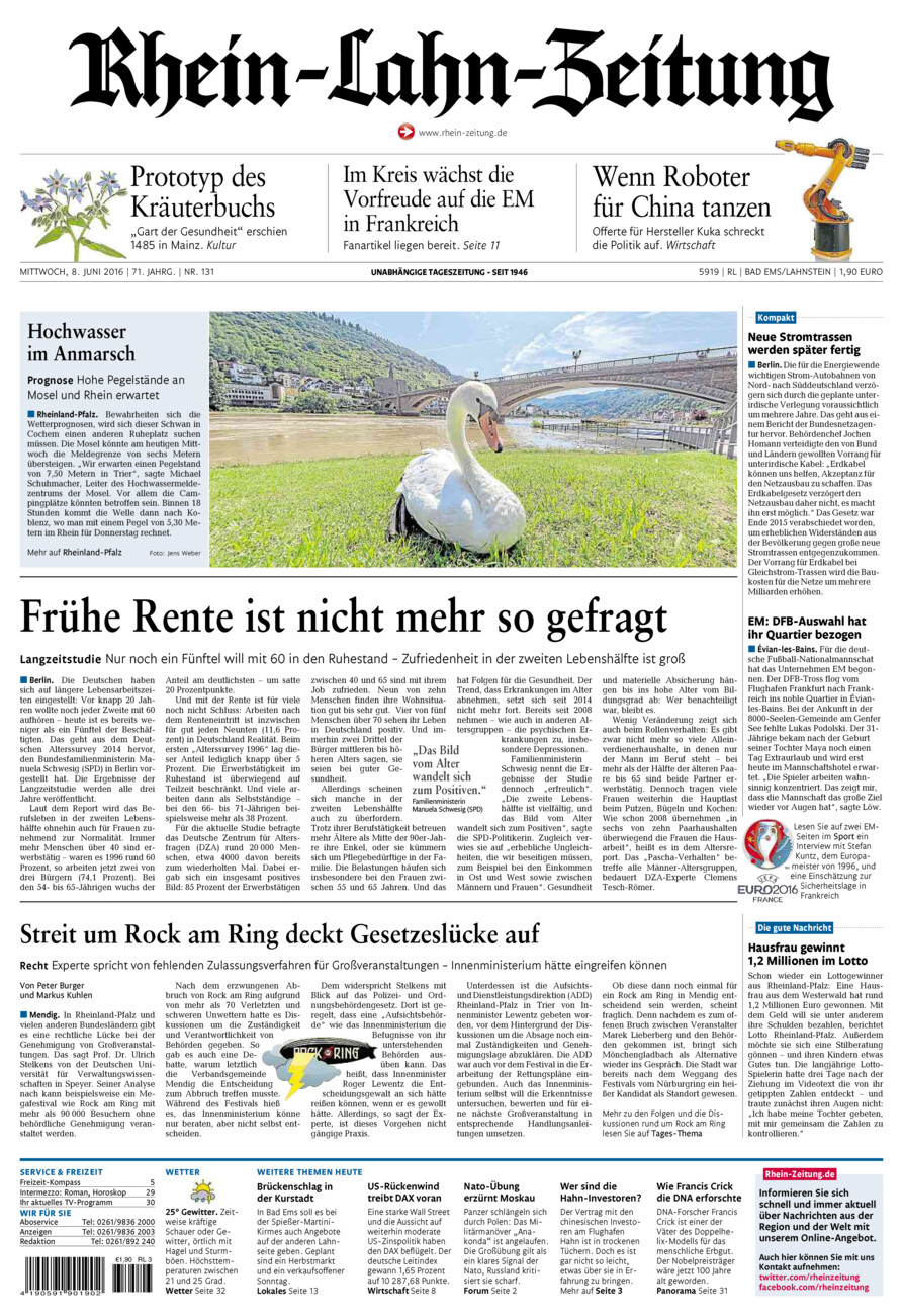 Rhein-Lahn-Zeitung vom Mittwoch, 08.06.2016