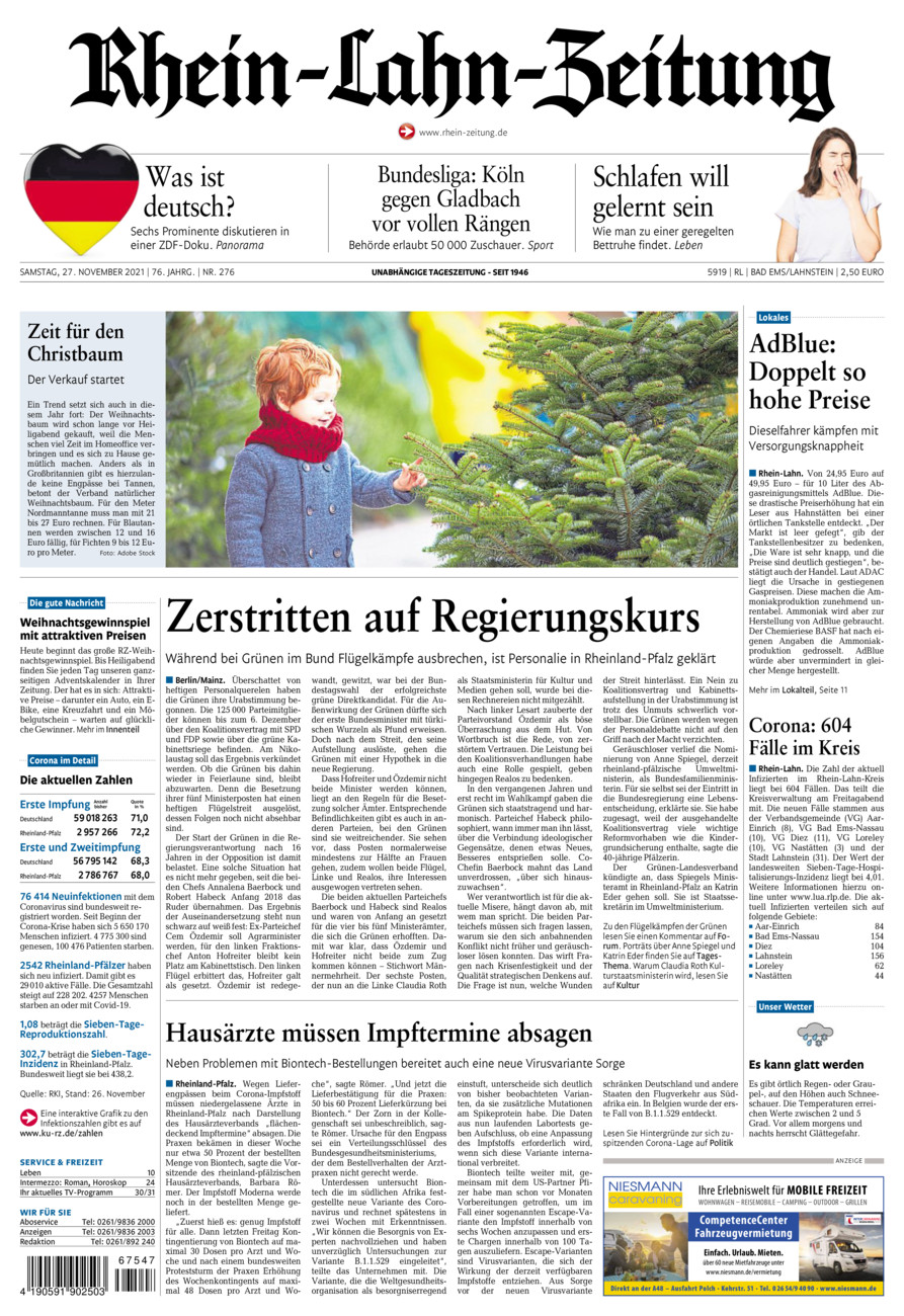 Rhein-Lahn-Zeitung vom Samstag, 27.11.2021