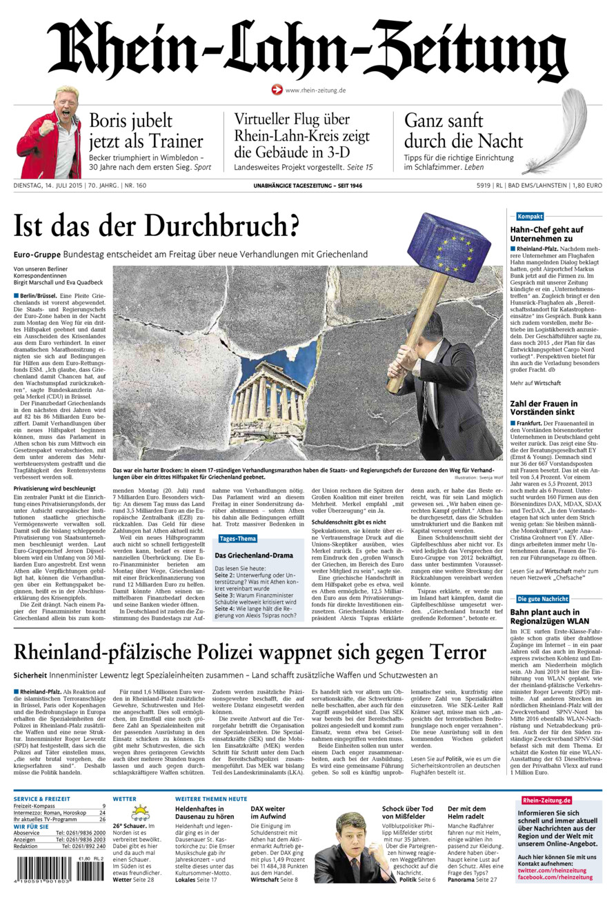 Rhein-Lahn-Zeitung vom Dienstag, 14.07.2015