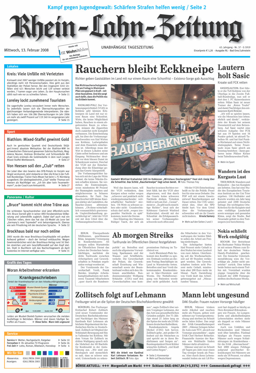 Rhein-Lahn-Zeitung vom Mittwoch, 13.02.2008