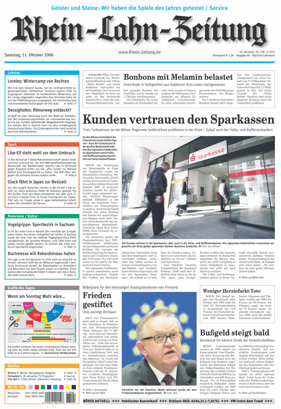 Rhein-Lahn-Zeitung vom Samstag, 11.10.2008