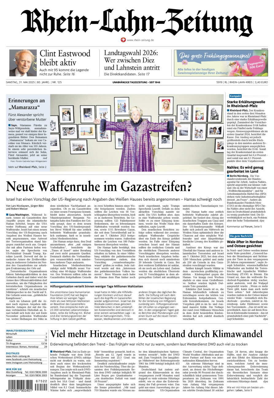 Rhein-Lahn-Zeitung vom Samstag, 31.05.2025