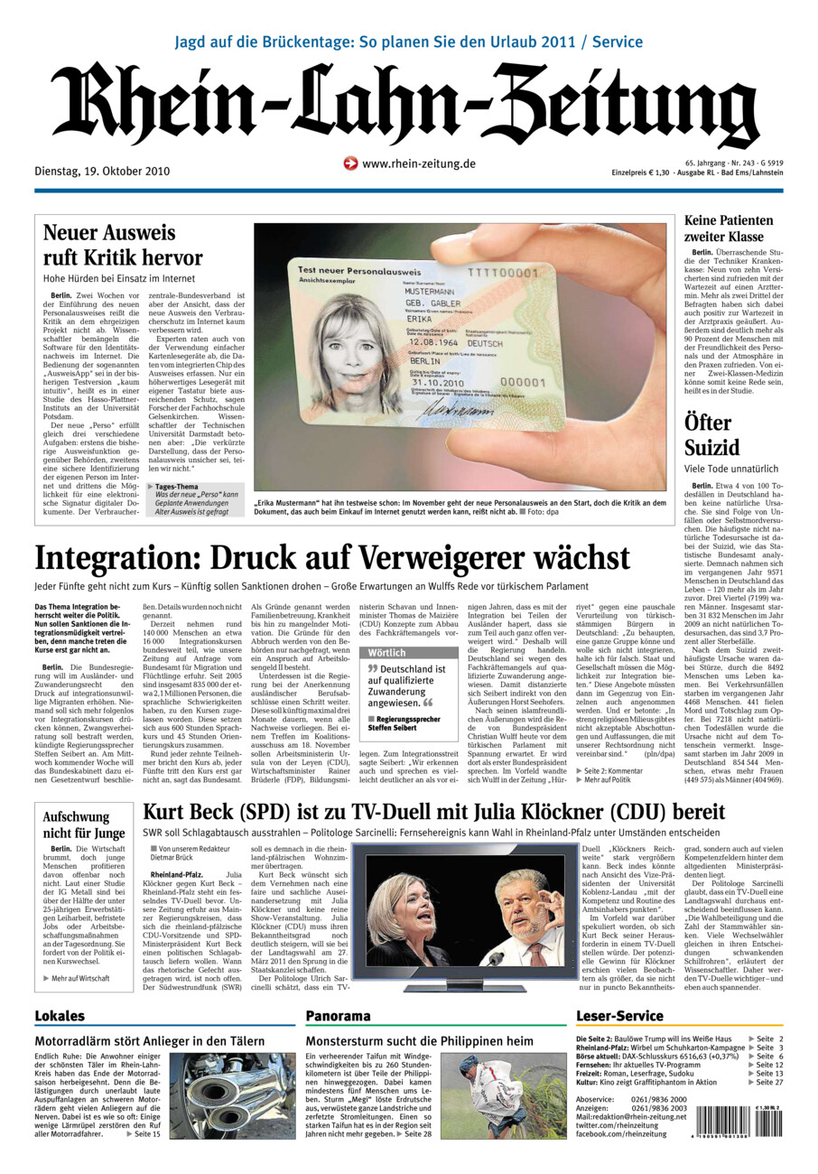 Rhein-Lahn-Zeitung vom Dienstag, 19.10.2010