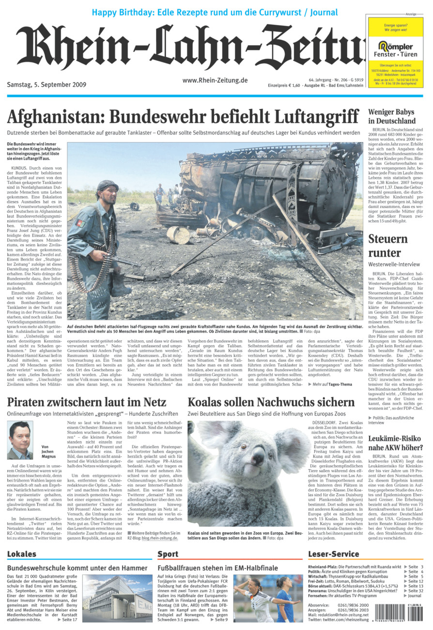 Rhein-Lahn-Zeitung vom Samstag, 05.09.2009
