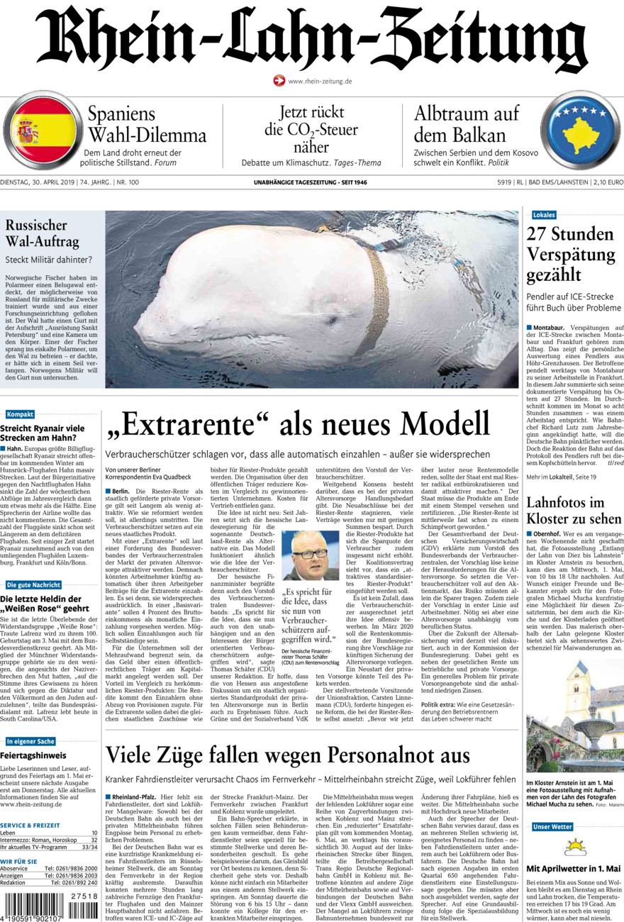 Rhein-Lahn-Zeitung vom Dienstag, 30.04.2019