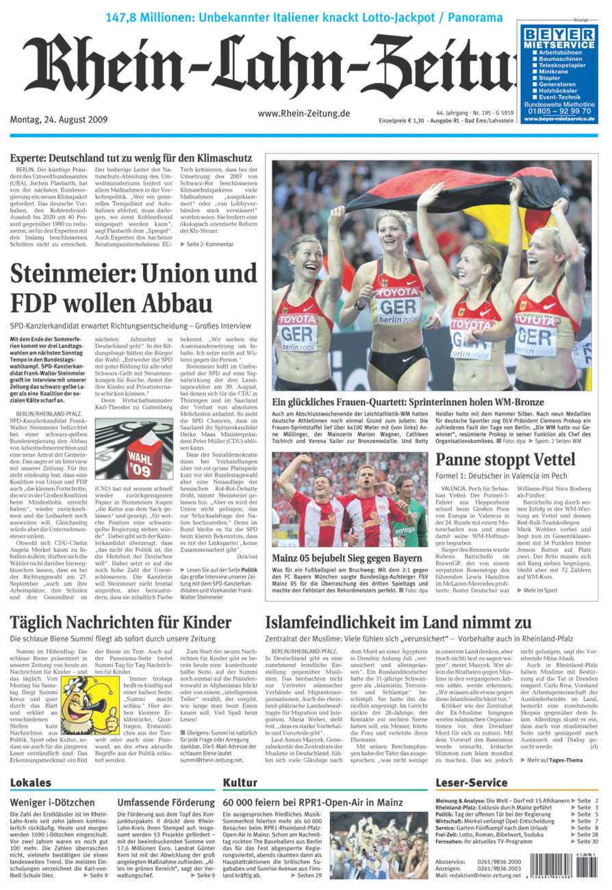 Rhein-Lahn-Zeitung vom Montag, 24.08.2009