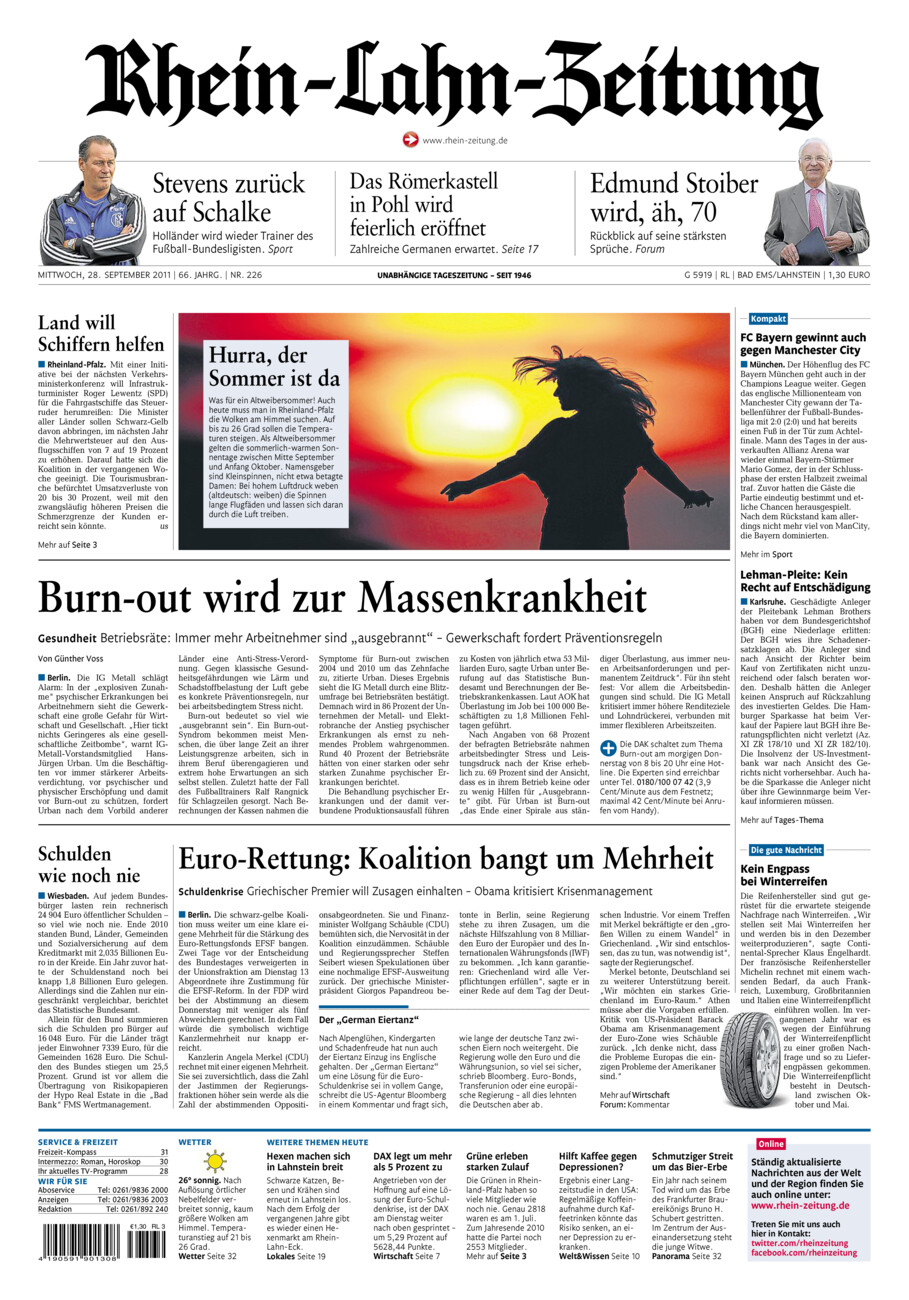 Rhein-Lahn-Zeitung vom Mittwoch, 28.09.2011
