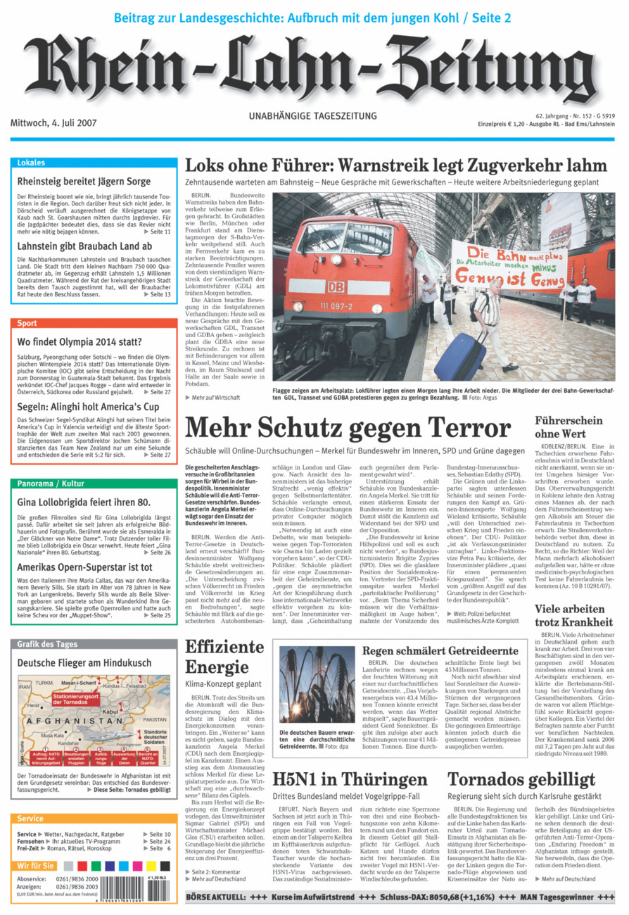 Rhein-Lahn-Zeitung vom Mittwoch, 04.07.2007