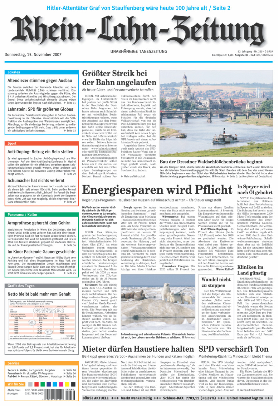 Rhein-Lahn-Zeitung vom Donnerstag, 15.11.2007