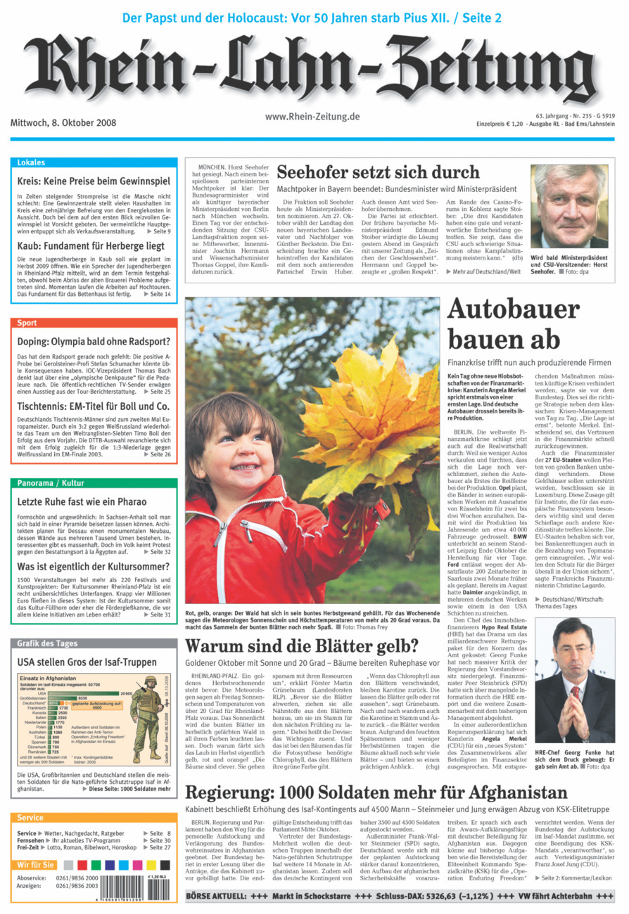 Rhein-Lahn-Zeitung vom Mittwoch, 08.10.2008