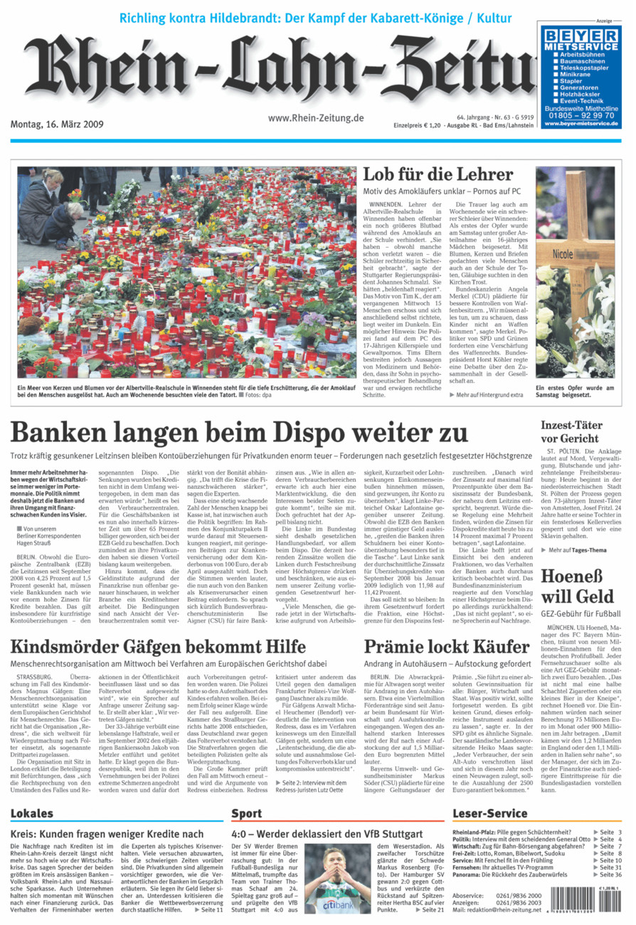 Rhein-Lahn-Zeitung vom Montag, 16.03.2009