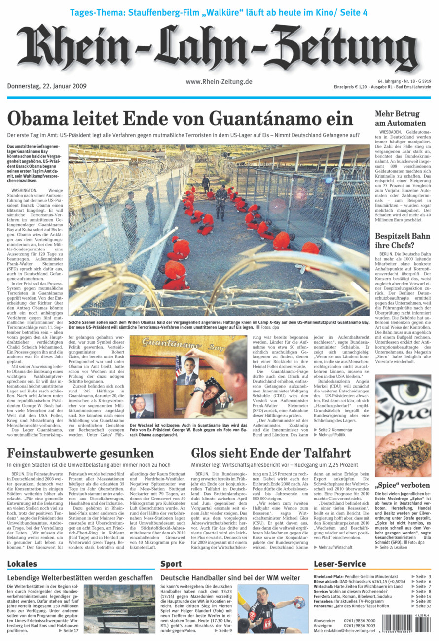 Rhein-Lahn-Zeitung vom Donnerstag, 22.01.2009