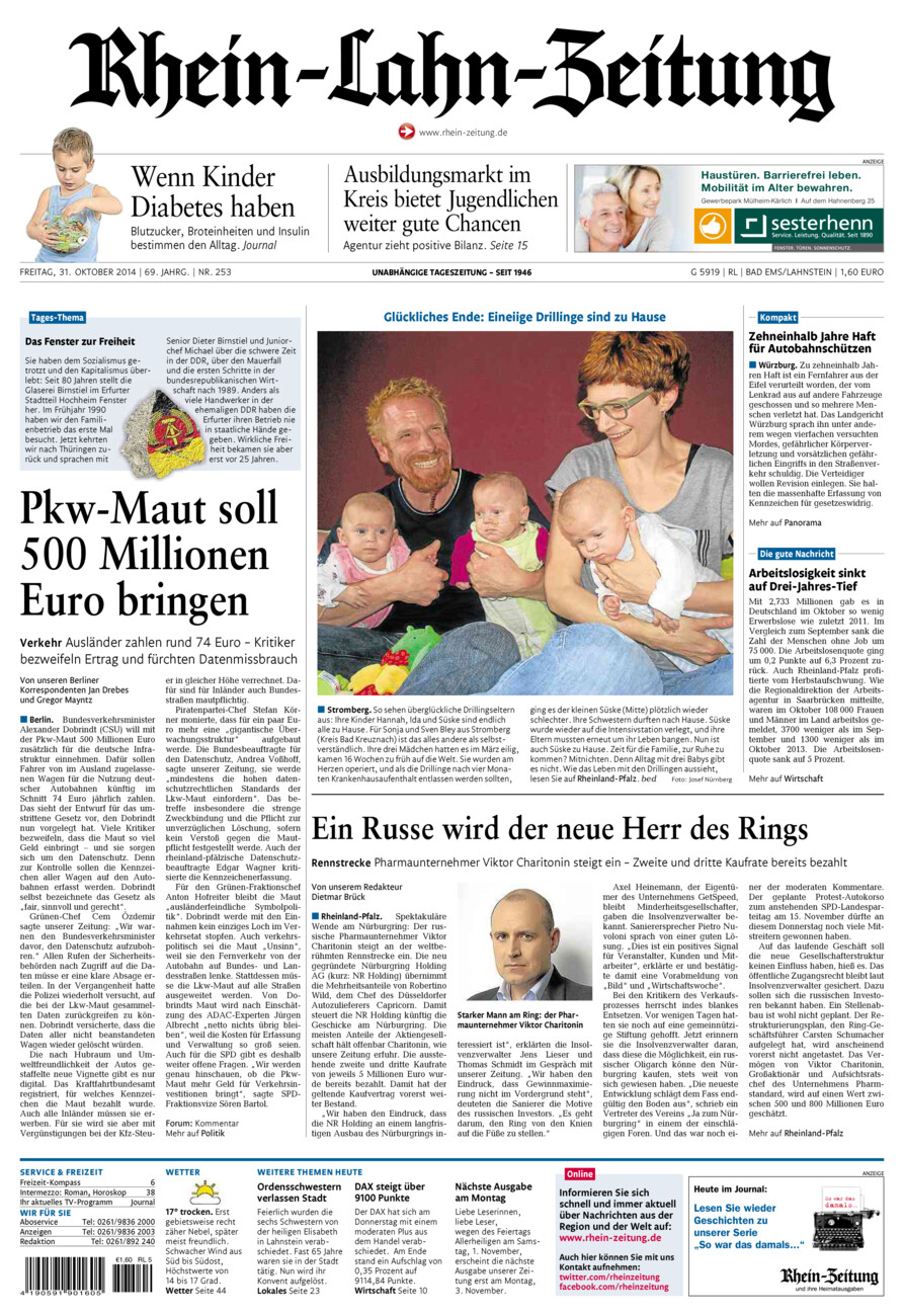 Rhein-Lahn-Zeitung vom Freitag, 31.10.2014
