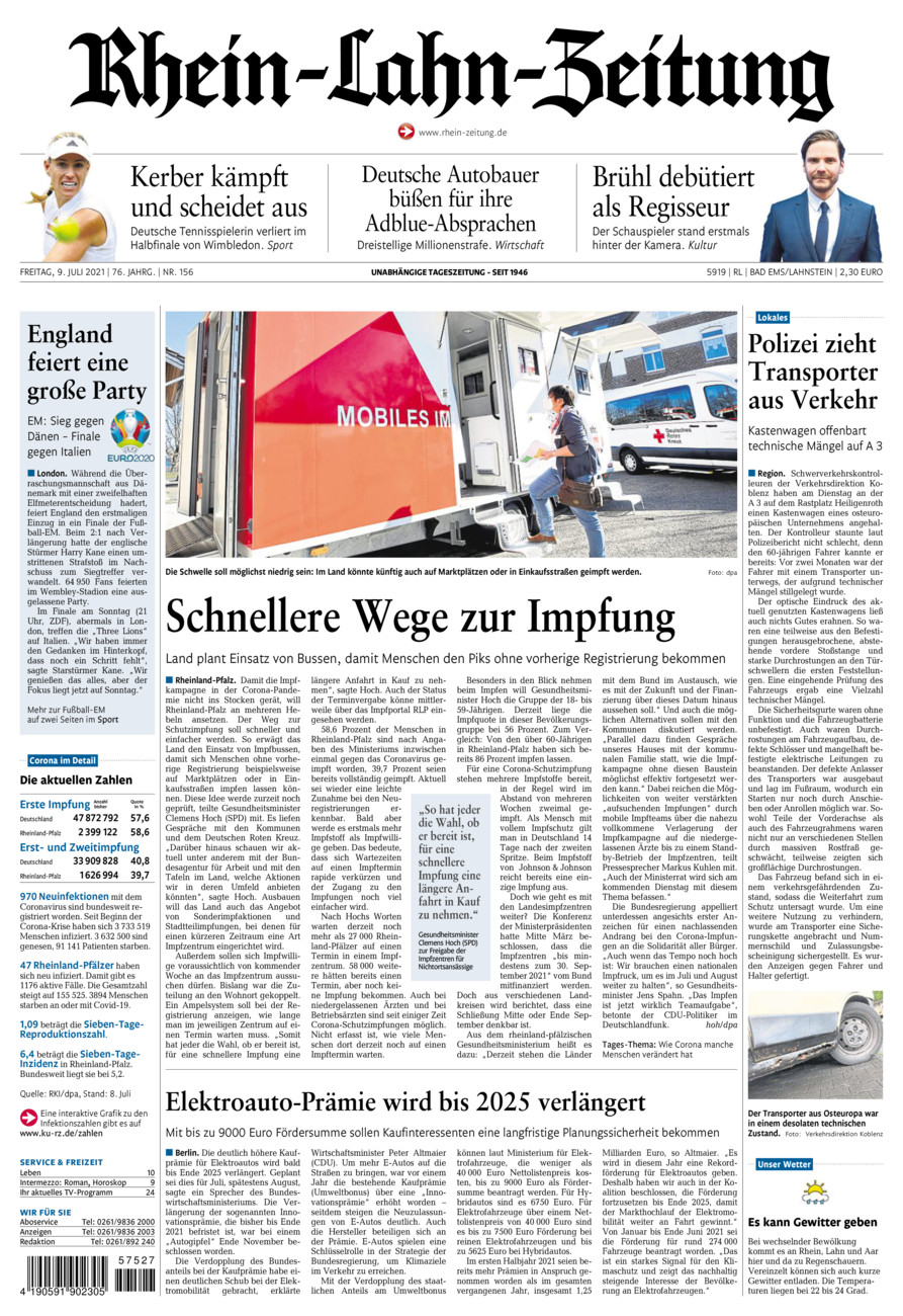 Rhein-Lahn-Zeitung vom Freitag, 09.07.2021