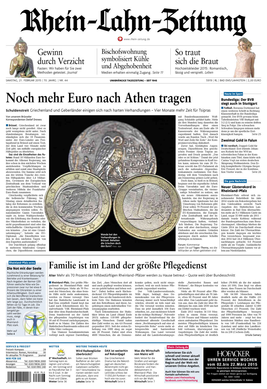 Rhein-Lahn-Zeitung vom Samstag, 21.02.2015