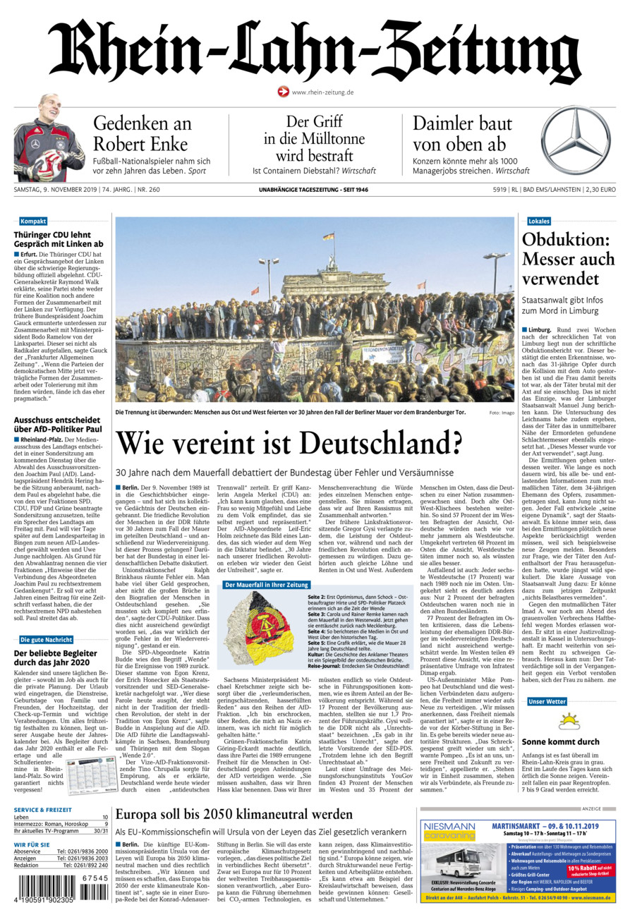 Rhein-Lahn-Zeitung vom Samstag, 09.11.2019