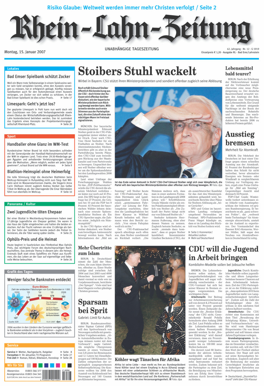 Rhein-Lahn-Zeitung vom Montag, 15.01.2007