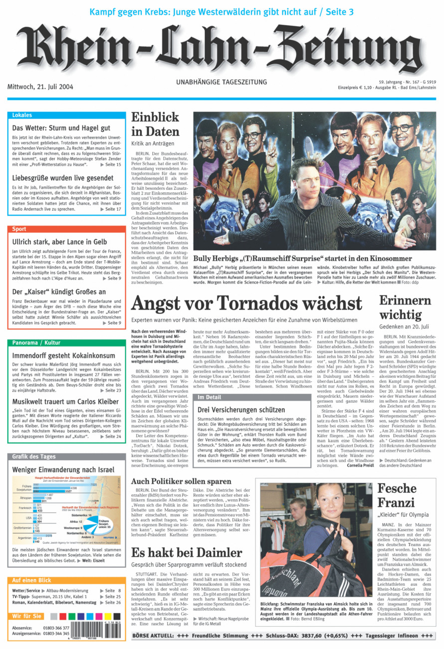 Rhein-Lahn-Zeitung vom Mittwoch, 21.07.2004