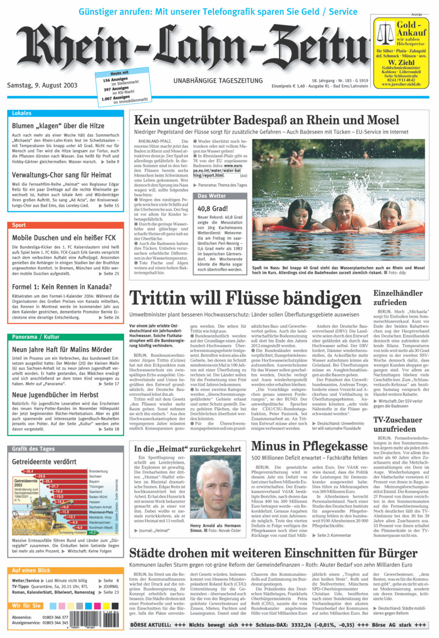 Rhein-Lahn-Zeitung vom Samstag, 09.08.2003