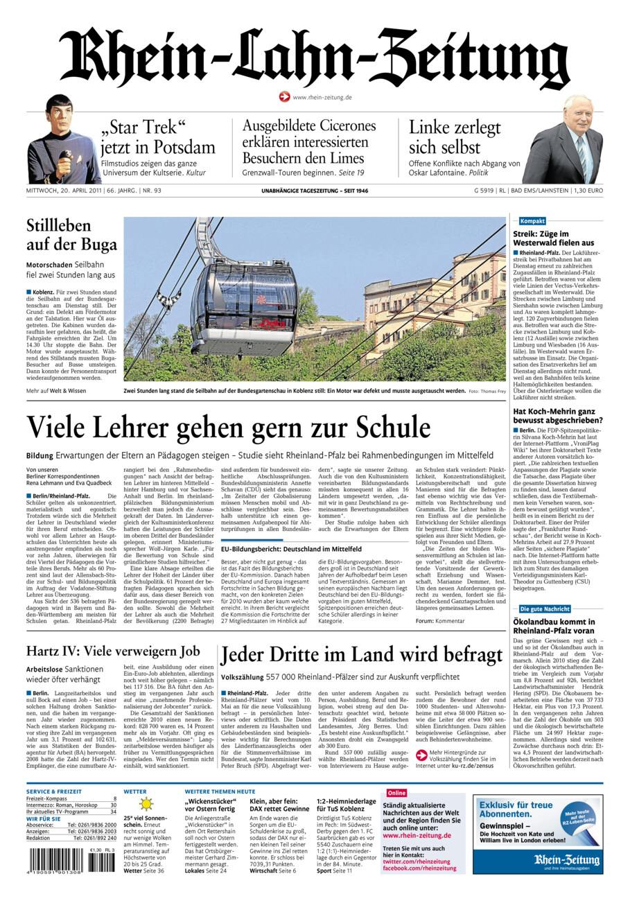 Rhein-Lahn-Zeitung vom Mittwoch, 20.04.2011
