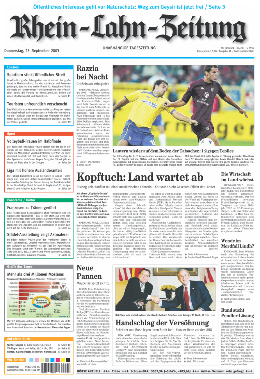 Rhein-Lahn-Zeitung vom Donnerstag, 25.09.2003