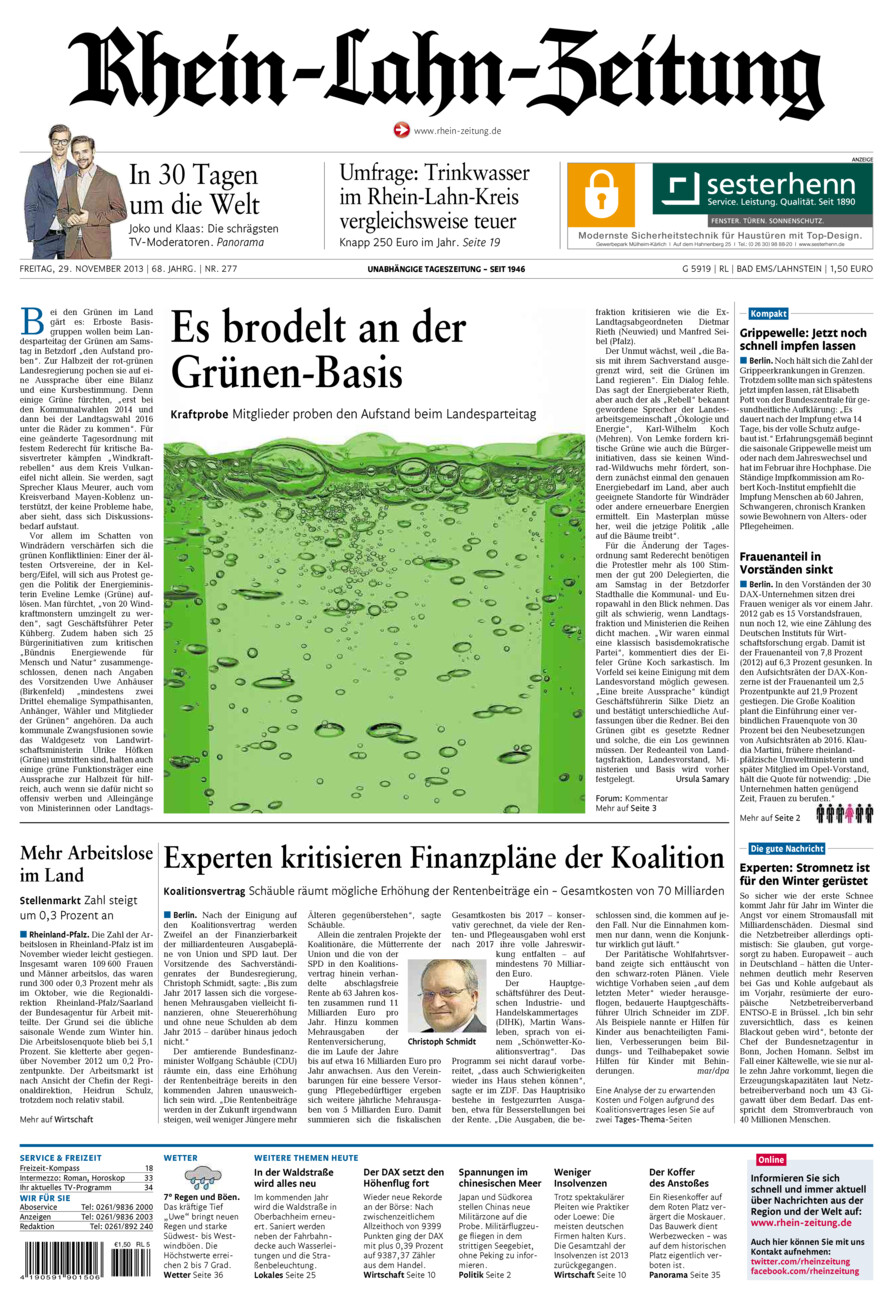 Rhein-Lahn-Zeitung vom Freitag, 29.11.2013
