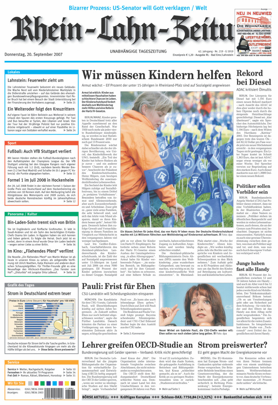 Rhein-Lahn-Zeitung vom Donnerstag, 20.09.2007