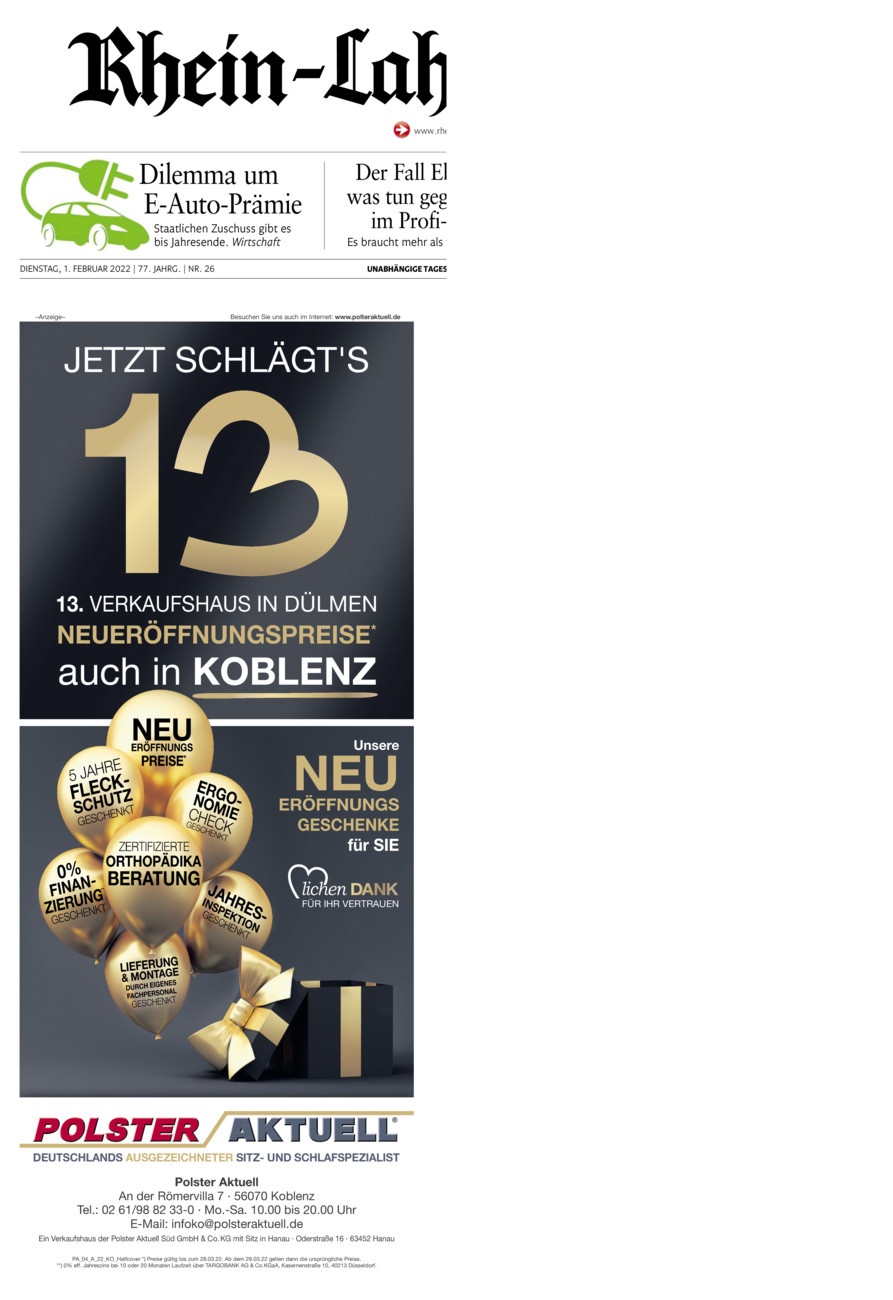 Rhein-Lahn-Zeitung vom Dienstag, 01.02.2022