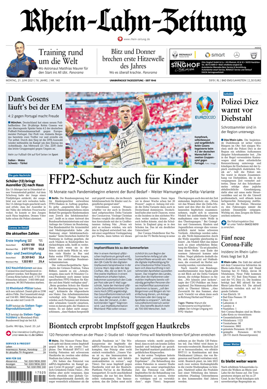 Rhein-Lahn-Zeitung vom Montag, 21.06.2021