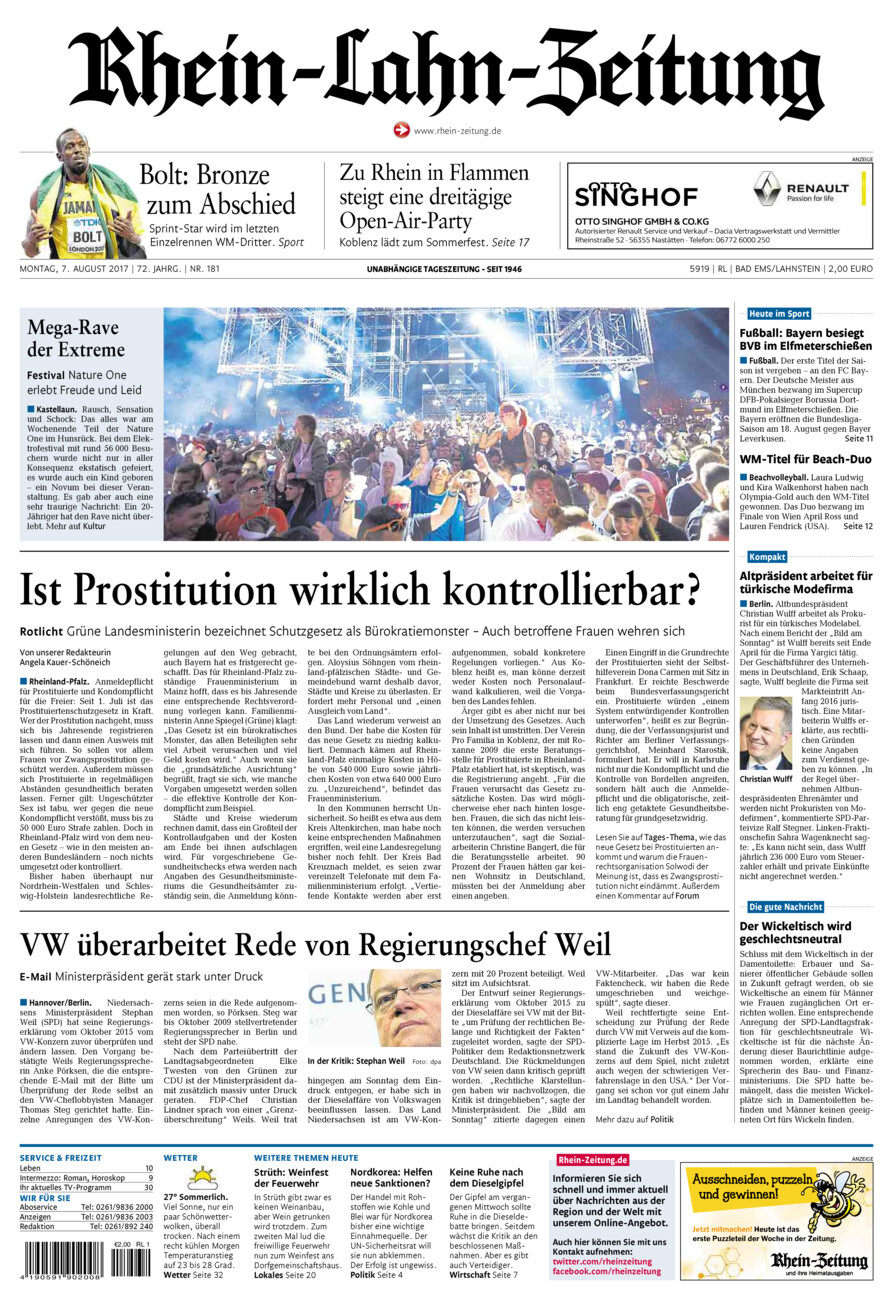Rhein-Lahn-Zeitung vom Montag, 07.08.2017