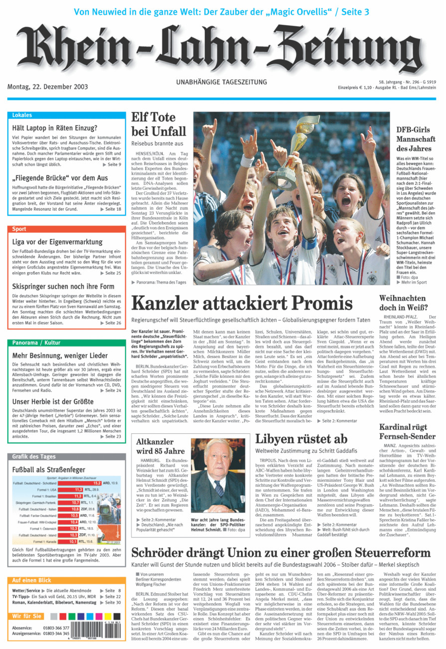 Rhein-Lahn-Zeitung vom Montag, 22.12.2003
