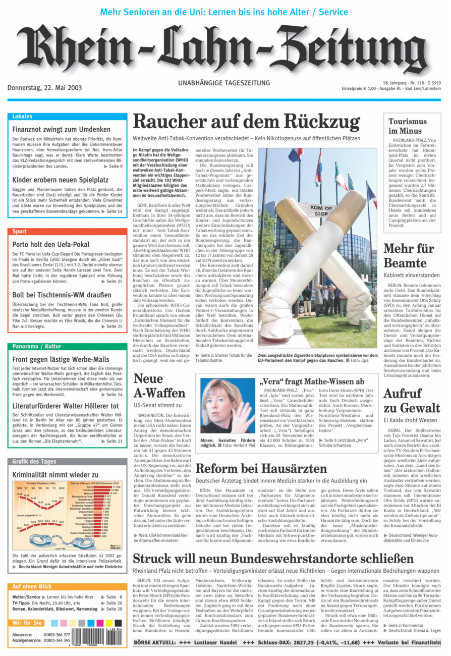 Rhein-Lahn-Zeitung vom Donnerstag, 22.05.2003