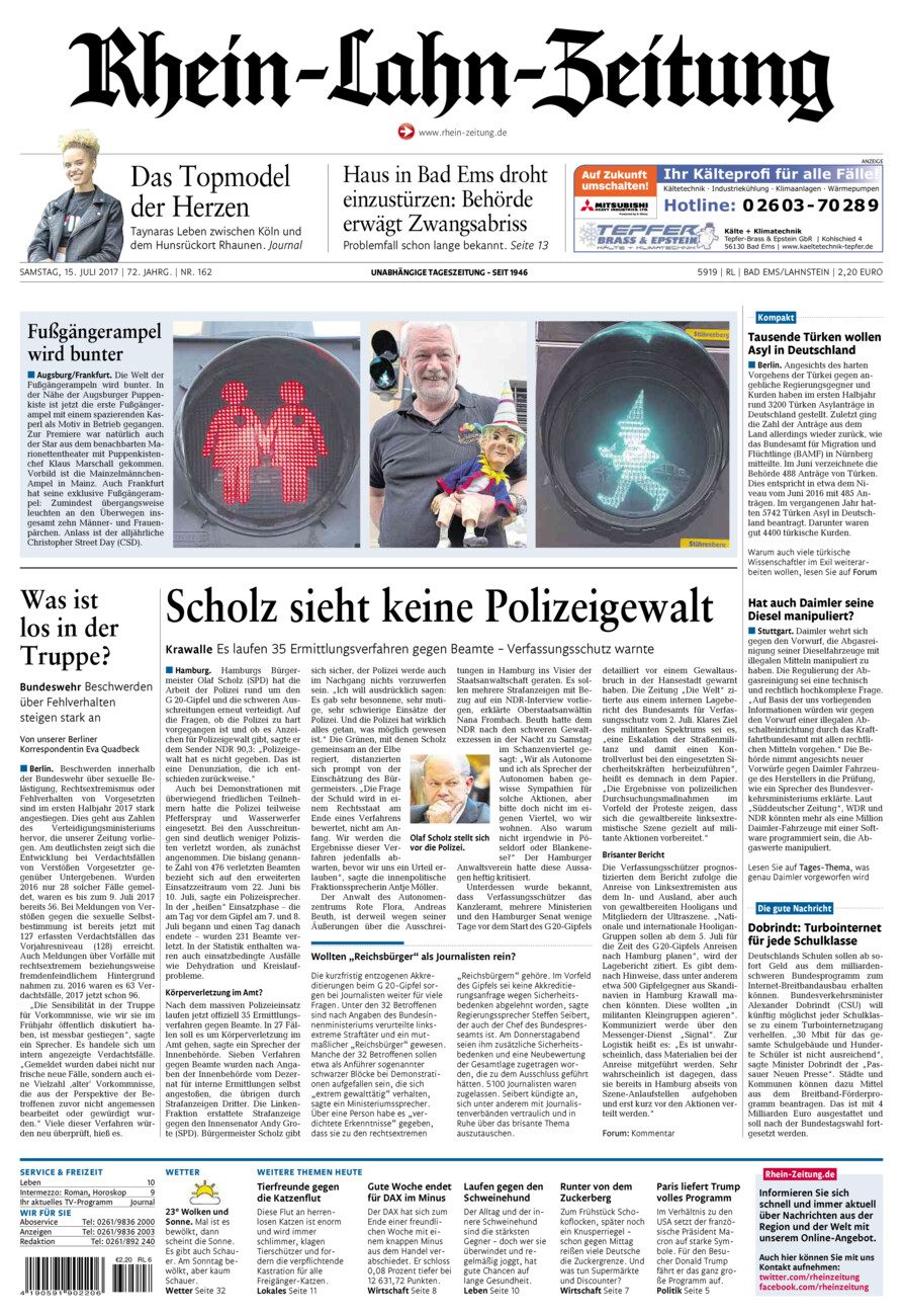 Rhein-Lahn-Zeitung vom Samstag, 15.07.2017
