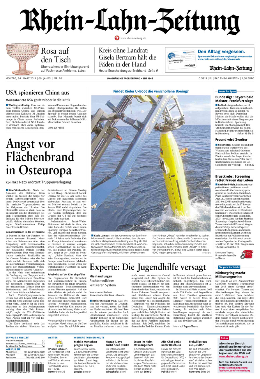 Rhein-Lahn-Zeitung vom Montag, 24.03.2014