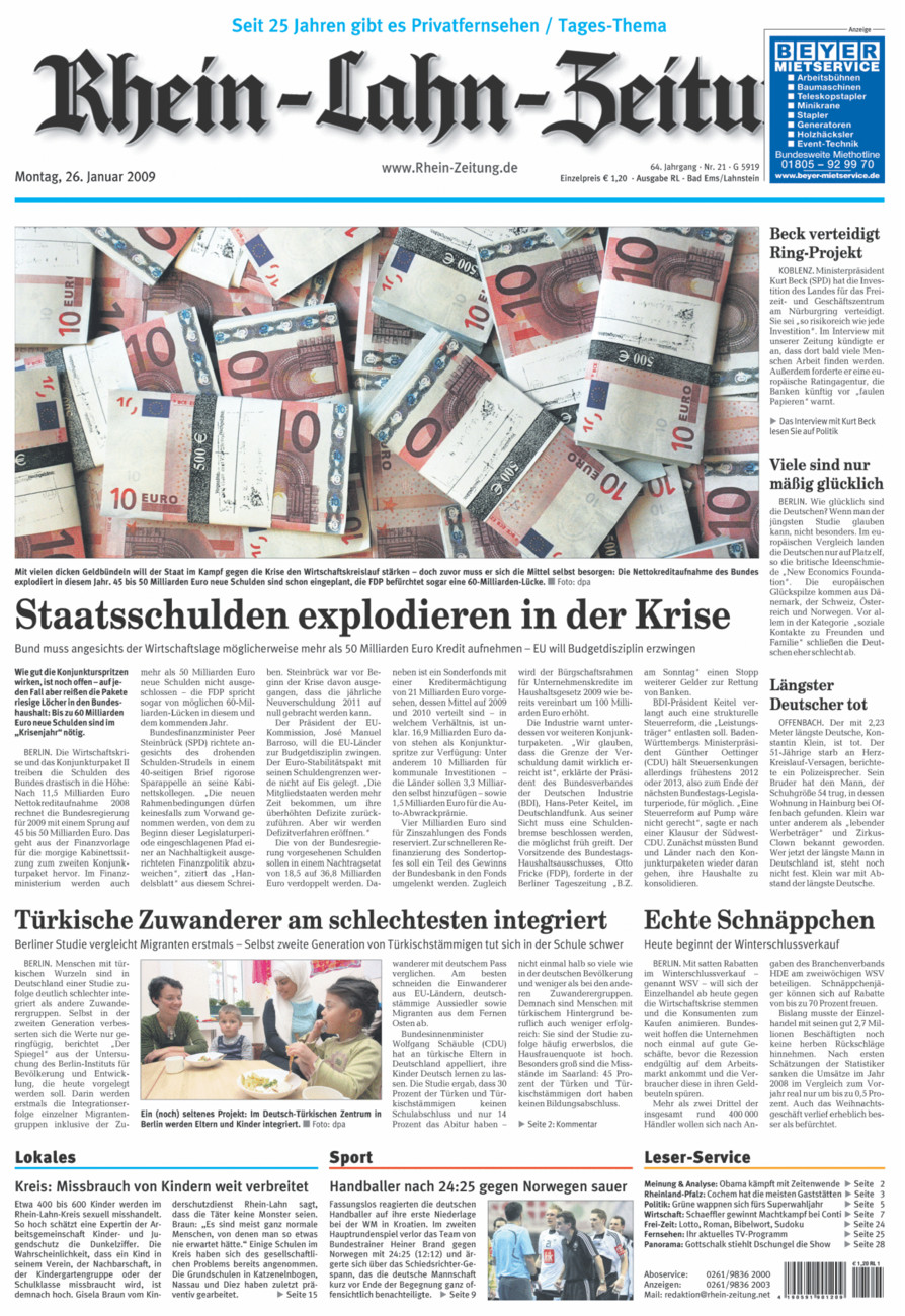 Rhein-Lahn-Zeitung vom Montag, 26.01.2009