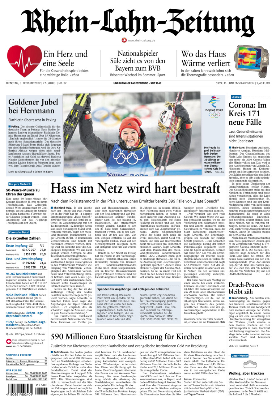 Rhein-Lahn-Zeitung vom Dienstag, 08.02.2022