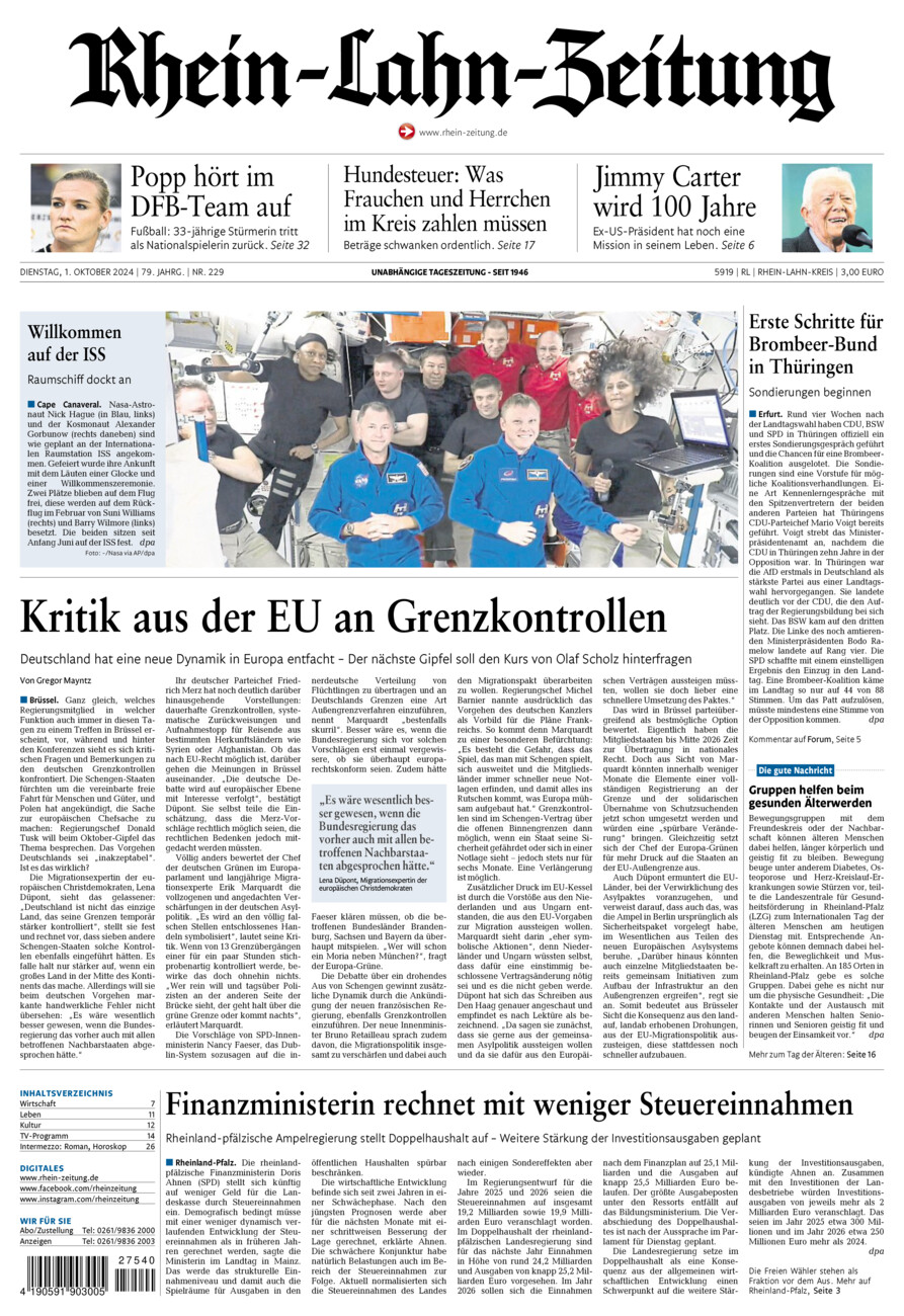 Rhein-Lahn-Zeitung vom Dienstag, 01.10.2024