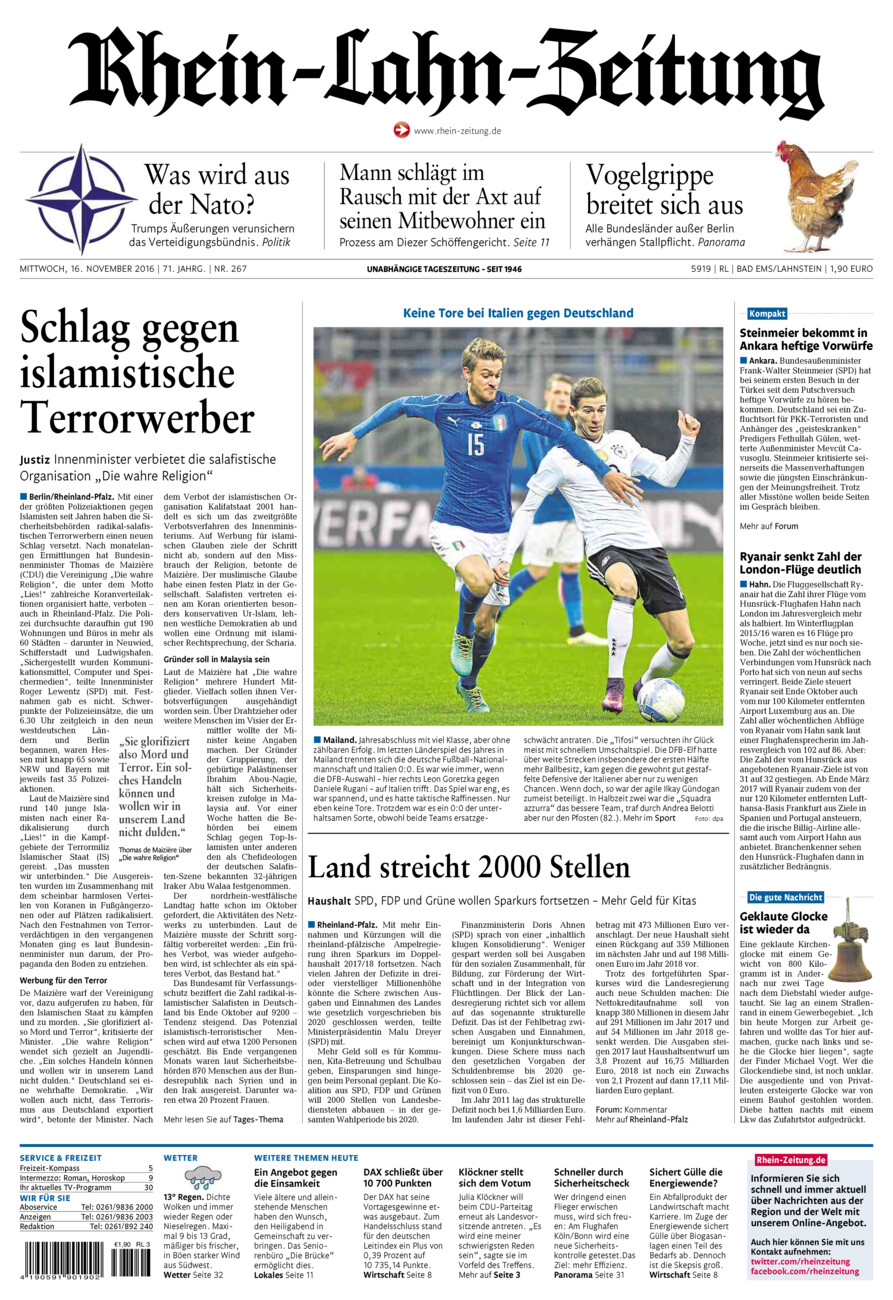 Rhein-Lahn-Zeitung vom Mittwoch, 16.11.2016