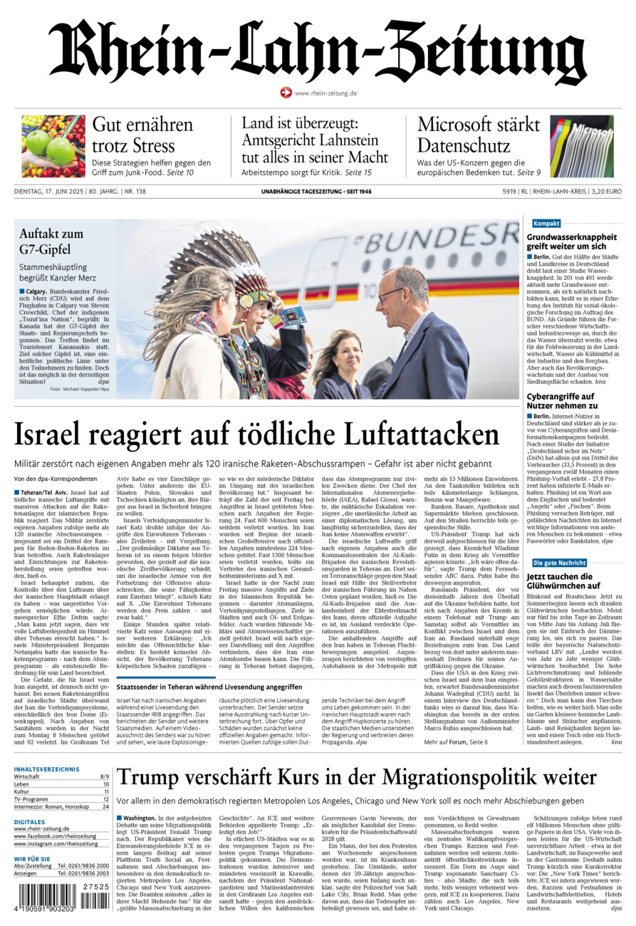 Rhein-Lahn-Zeitung vom Dienstag, 17.06.2025