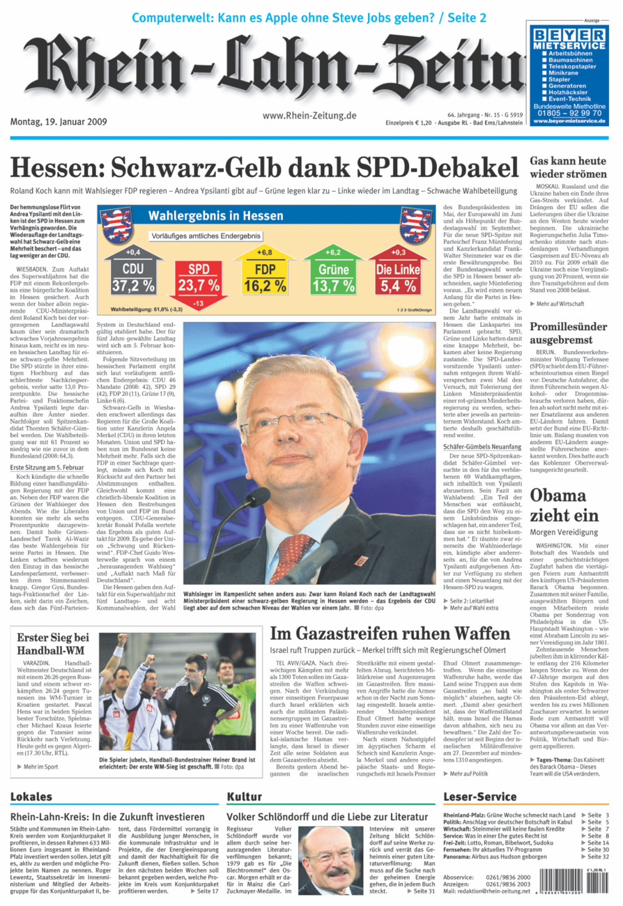 Rhein-Lahn-Zeitung vom Montag, 19.01.2009